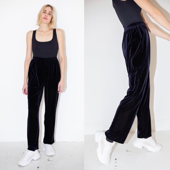 Vintage Pants - Vintage Velvet Navy Blue Pants Minimal 90s Y2K Women’s Size Medium